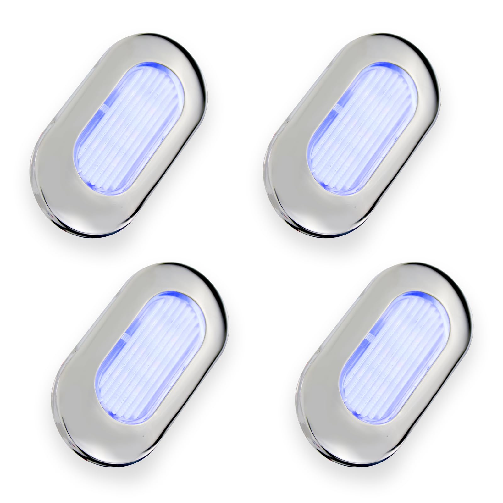 Photo 1 of CLGMarine 4PCS LED Courtesy Light Step Lights Accent Utility Lighting Surface Mounted for Boat IP67 Waterproof Lamp Yacht RV Caravan Light Stainless Steel Cover 12VDC (Blue), E012082-EMX