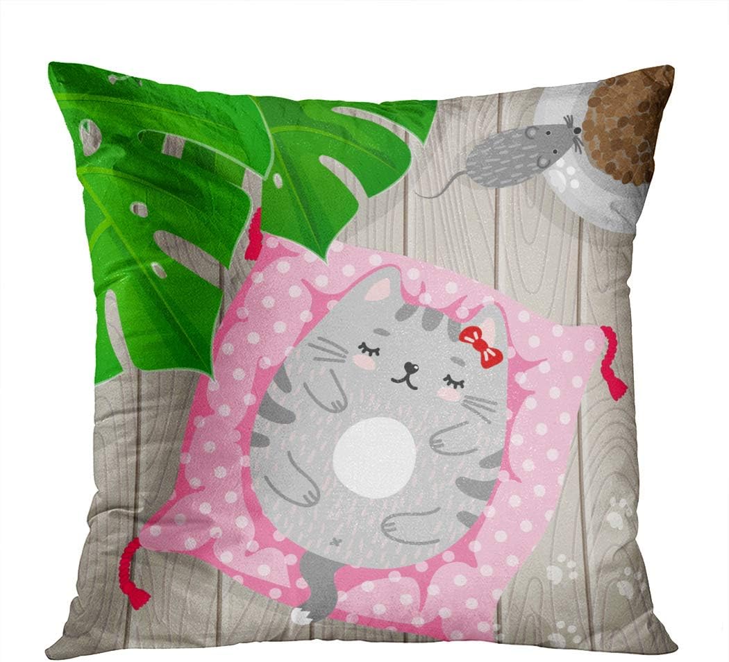 Suike Throw Pillow Cover Gray Kitty Sleeping on House Hidden Zipper Home Sofa Decorative Cushion Case 16x16 Inch Square Printed Pillowcase