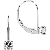 14K Solid Gold Earrings | Round Princess Cushion Oval Pear and Emerald Cut Cubic Zirconia|Lever back Drop and Dangle Basket Setting | 0.50 to 2.0 CTW | With Gift Box