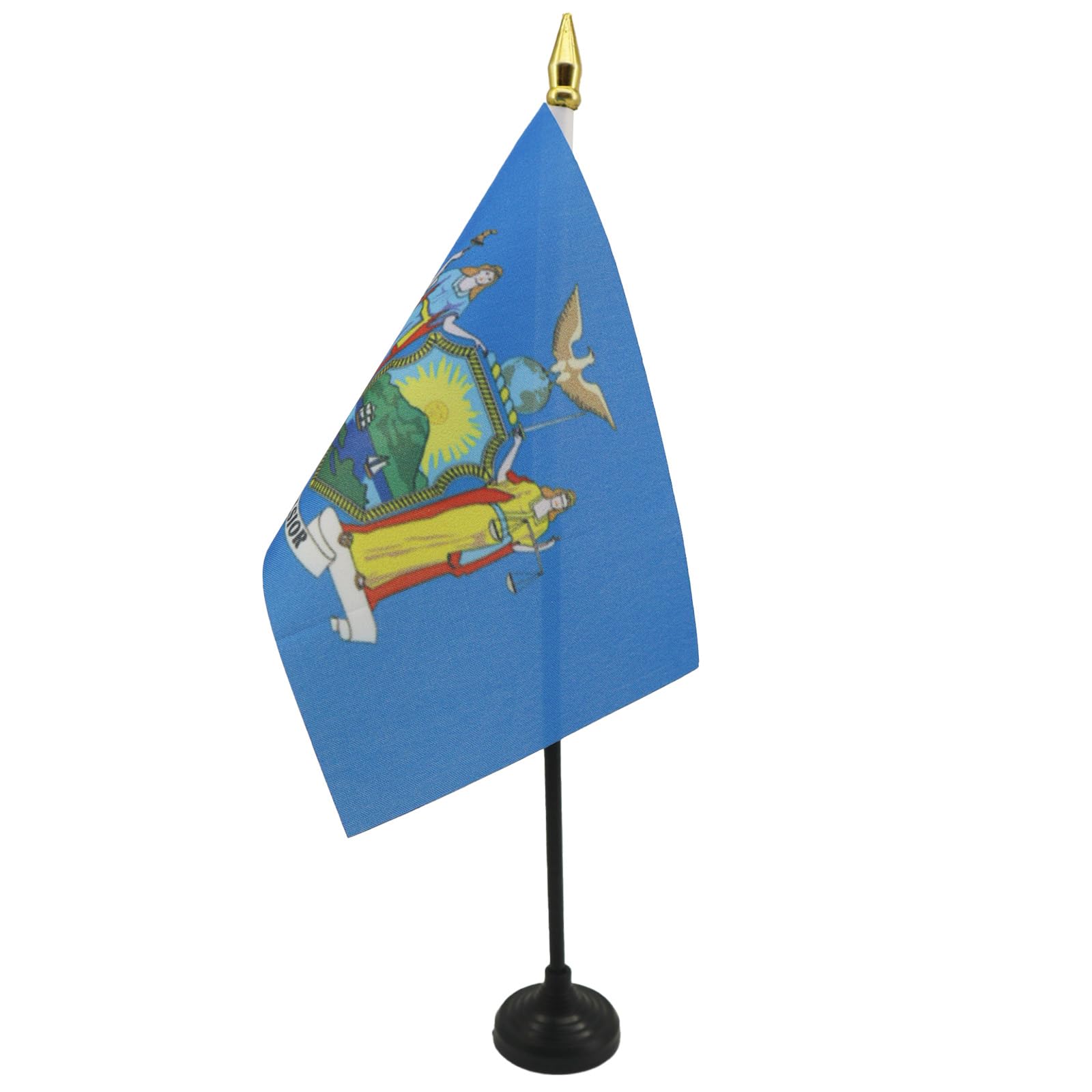 AZ FLAG - New York Table Flag 4'' x 6'' - US state of New York Mini Desk Flag 100% Polyester 15 x 10 cm - Office Mini Banner with 10'' Pole - Golden Spear