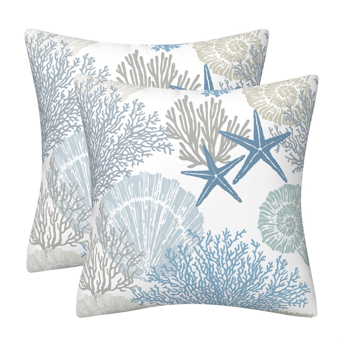 DILOXNSU Set of 2 Cushion Covers 45 x 45 Double-Sided Blue Ocean Coastal Beach Seashell Coral Starfish Velvet Modern Decorative 18''x18'' Pillow Cover for Sofa Bed Livingroom Cushions Cases