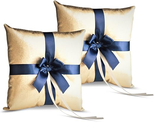 Amazon Com Romanstore Gold Navy Blue Wedding Ring Bearer Pillow