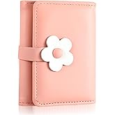 Bruislard Cute Small Wallet Coin Purse Kawaii Flower Card Wallets for Girls Women ID Credit Card Holder(Pink)