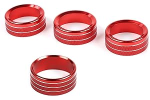 AuTK Aluminum Alloy HVAC Knob & Light Switch Cover Kit for Jeep Wrangler JL/JLU & Gladiator JT 2018-2025 (4Pcs Red) - AC Climate Control Panel Trim Rings, Metal Interior Upgrade Accessories