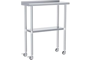 HOCCOT Stainless Steel Prep & Work Table with Adjustable Shelf, Backsplash and Wheels, Kitchen Island, Commercial Workstations, Utility Table in Kitchen Garage Laundry Room Outdoor BBQ, 14" X 30"