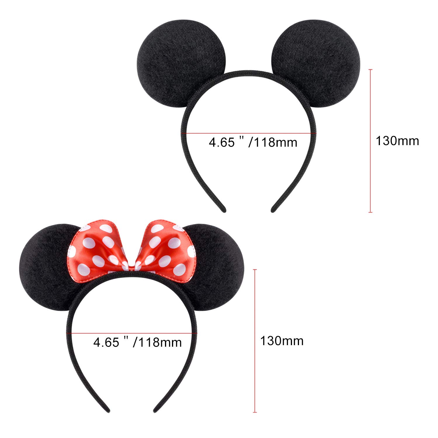 Picoway Mouse Ears Solid Black & Red Bow Headband Set of 20 : Beauty