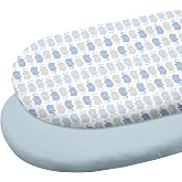 Gllquen Baby Organic Cotton Bassinet Sheets (33"x17") 2-Pack Blue Elephant | 100% Cotton Bassinet Mattress Sheets, Compatible with Halo, Graco, Baby Delight. Soft, universal fitted for girls boys unisex
