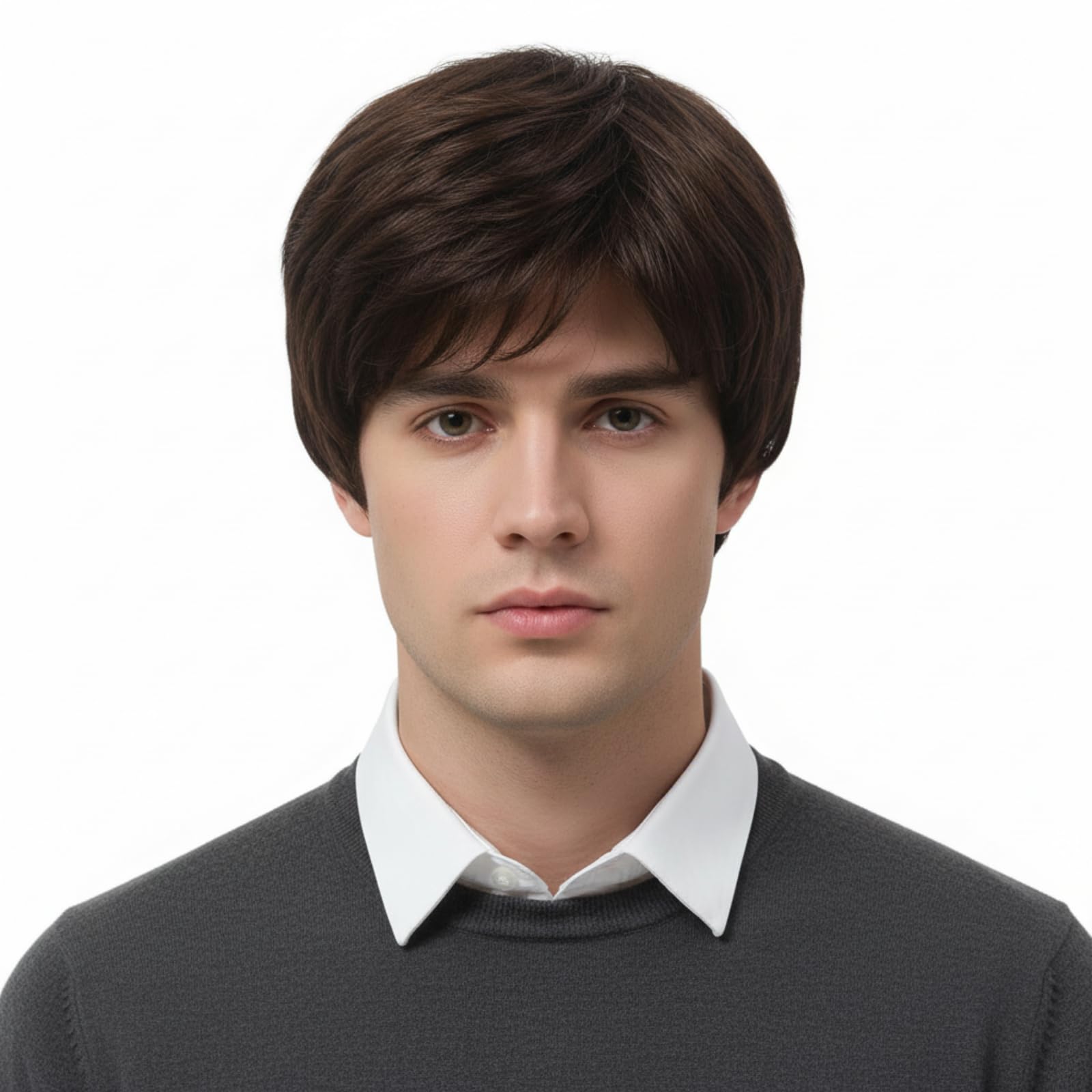 REEWES Dark Brown Men's Wig Short Men's Curly Wig with Bangs Natural Synthetic Full Wig for MenDaily Party Costume Cosplay Wearing โ image 1