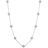 Belacqua Natural Milky Blue Aquamarine Station Necklace in 10K Yellow Gold, 6mm Round, 18" Cable Chain, Dainty Jewelry for Women, Gift Box Included