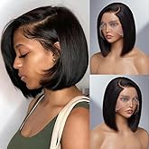 VCVVCV Bob Wig Human Hair 13x6 Hd Lace Front Human Hair Wigs For Black Women Glueless Lace Front Wigs Pre Plucked Pre Cut 180% Density Black Short Straight Bob Wig 10 Inch