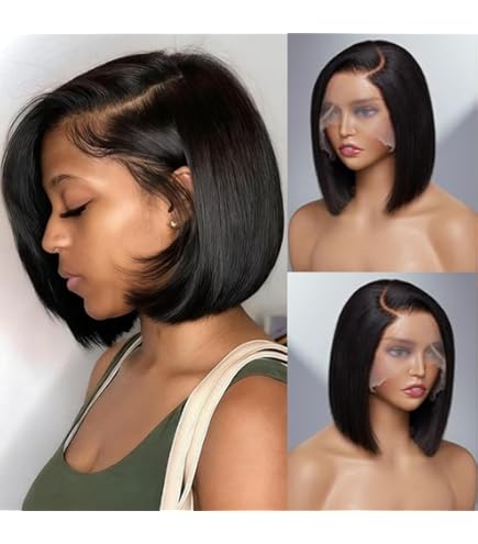 16in Bob Wig 5x5 HD Lace Human Hair Glueless Pre Plucked 180 Density Amazon.com : omswet Glueless Body Wave Bob Wig Human Hair  main image 3