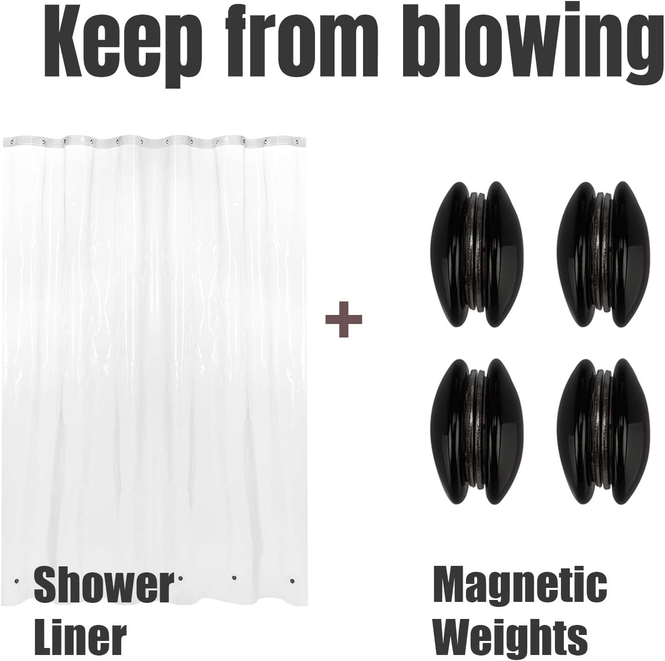 Shower Liner and Curtain Weights to Stop from Blowing Bundle Set