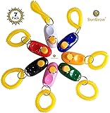 SunGrow 7 Dog Clickers with wrist bands - Colorful & Practical Set of Simple, Convenient & Effective Training Tools for Puppy or Cat - Humanized Scientific Professional Design - Perfect Size & Sound