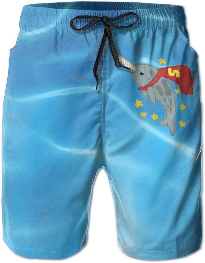 Men's Super Cute Narwhal Board Shorts Swim Trunks