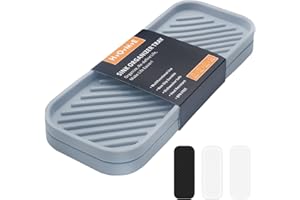 HvOvMvE Silicone Organizer Tray, Soap and Sponge Holder for Kitchen Sink, Bathroom - Storage Tray for Dish Brush, Soap Dispenser, Dishwashing Accessories- 2 Pack (Gray)