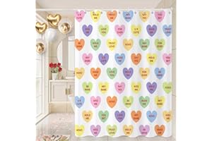 Caheansi Valentine's Day Shower Curtain, Colorful Candy Heart Love Theme Cute Girly Bathroom Curtain Waterproof Fabric Machine Washable with Hooks, 72" Wx72 L