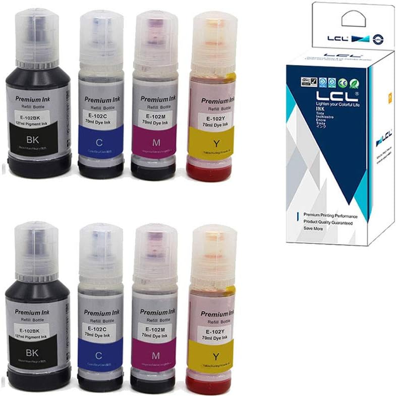 LCL 102 Ink Bottle Replacement for Epson 102 Ink Cartridges Bottle Multipack Compatible with Epson EcoTank ET-2750 ET-2751 ET-2756 ET-2850 ET-2851 ET-2856 ET-3700 ET-3850 ET-4750 ET-4850 (6 Pack)