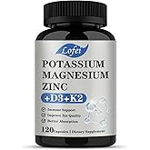 Potassium Magnesium Supplement,Magnesium Potassium Zinc Supplement with Vitamin D3& K2,Support Immune for Women & Men,Enhanced Absorption,Non-GMO (120 Veg Capsules)