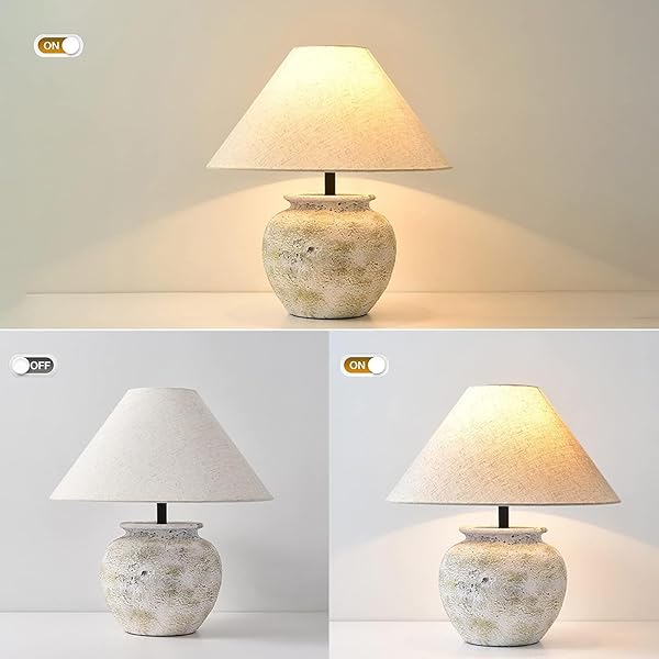 SANDYHA RUSTIC FARMHOUSE CROCK POT TABLE LAMP HANDMADE CREATIVE CERAMIC TABLE LAMP SOUTHWEST WHITE LAMP BODY WITH OFF-WHITE FABRIC LAMPSHADE BEDSIDE NIGHTSTAND FOR LIVING ROOM BEDROOM HOME OFFICE