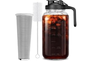 HomeCheer 64 oz (2 Quart), Black Cold Brew Coffee Maker, Iced Tea Machines, Thick Glass with Pour Spout Handle Lid, Stainless Steel Filter for Iced Coffee, Fruit Drinks or Sun Tea (1)