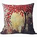JINBEILE 18 X 18 Inches Oil Painting Cotton Linen Throw Pillow Cover Red Flower Black Tree Decorative Cushion Case Home Pillowcase