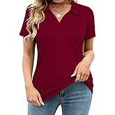 TIYOMI Plus Size Collared Polo Shirts Summer Short Sleeve V Neck Business Tops for Women XL-5XL