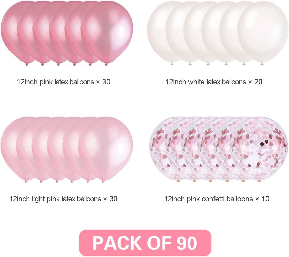 Pink and White Balloons, Pink Confetti Balloons White Balloons Total 90 pcs Latex Party Balloons for Hen Party Wedding Baby Shower Birthday Party Decoration: Health & Personal Care