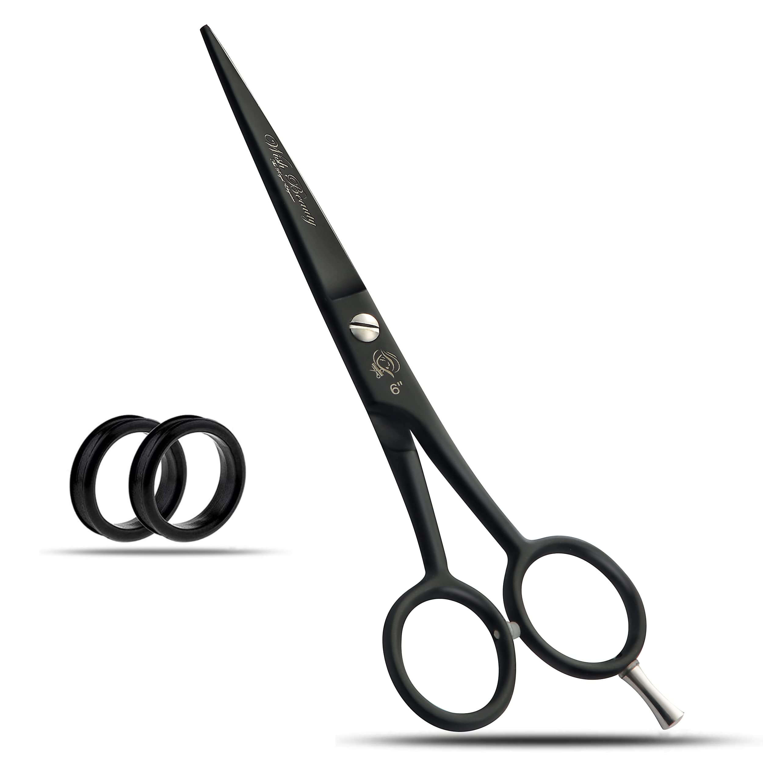 Wishbeauty Hairdressing Barber Hair Scissor for Professional Hairdressers Barbers Stainless Steel Hair Cutting Shears - for Salon Barbers, Men, Women, Children and Adults (Black, 6 inches)