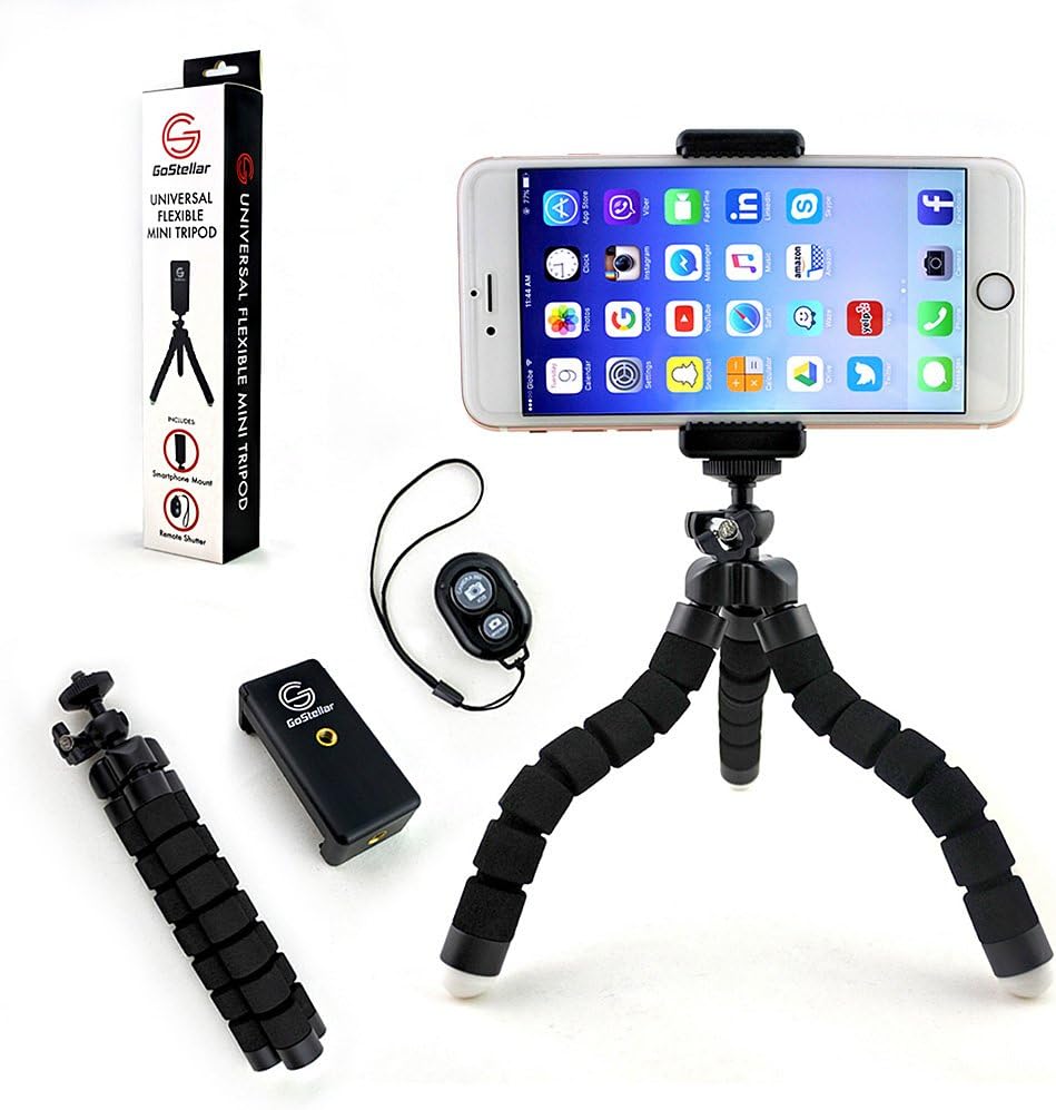 GoStellar Universal Flexible Mini Tripod, Lightweight, Ball Head for Cameras and Smartphone Devices, Mount Adapter, Bluetooth Remote Shutter (Wrist Strap)