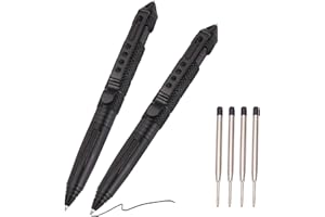 2 Pack Military Tactical Pen Set, with 6 Black Ballpoint Refills for Writing, Made of Tungsten Steel & Aluminum (Black, Pack 