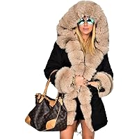 Aofur Womens Button Military Parka Anorak Jacket Hoodies Winter Long Fur Lining Coats Jackets Overcoat Outwear