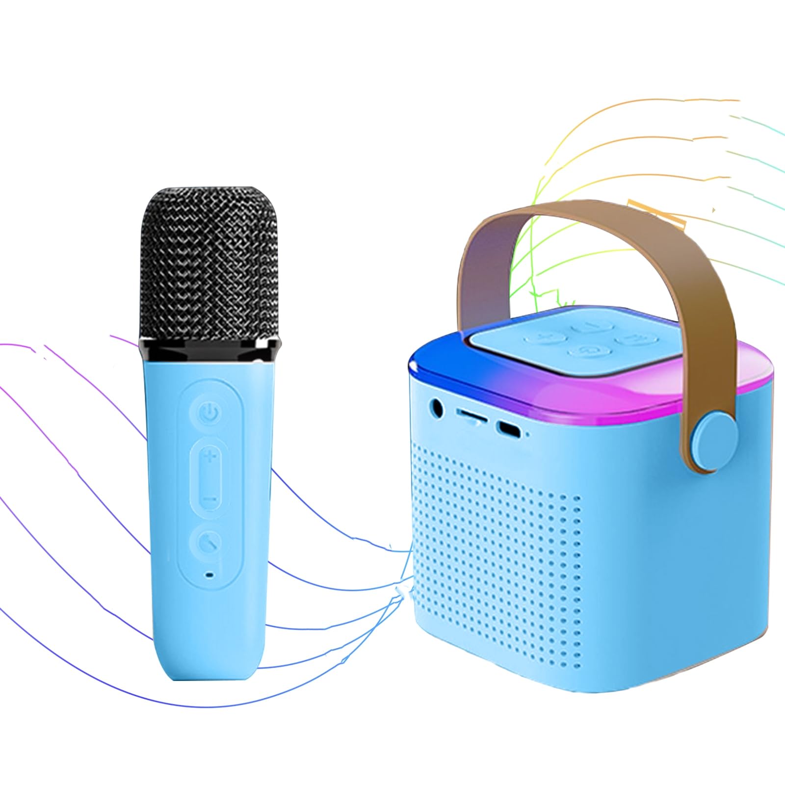 Photo 1 of Karaoke Machine for Kids and Adults, Mini Karaoke Bluetooth Microphone Singing Speaker with 1 Wireless Microphones and 7 Color Lights, Toys for All Smartphones, Birthday, Home, Family Party (Blue)