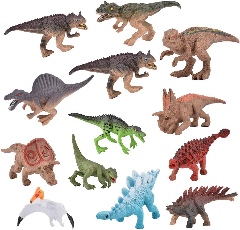STOTOY 12 Pieces Mini Toy Dinosaur Set - Educational Dinosaur Figures Toys, Realistic Toy Set for Dinosaur Lovers, Kids and Toddler Education Indoor/Outdoor Toy Including Stegosaurus, Tyrannosaurus
