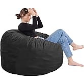 SEASXOLTE Bean Bag Chair 3Ft, Memory Foam Filled, Removable Velvet Cover, Bean Bag Chairs for Adults and Teens, Round Sofa Chair for Living Room, Bedroom and Gaming Room, Black