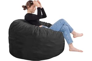 SEASXOLTE Bean Bag Chair 3Ft, Memory Foam Filled, Removable Velvet Cover, Bean Bag Chairs for Adults and Teens, Round Sofa Chair for Living Room, Bedroom and Gaming Room, Black