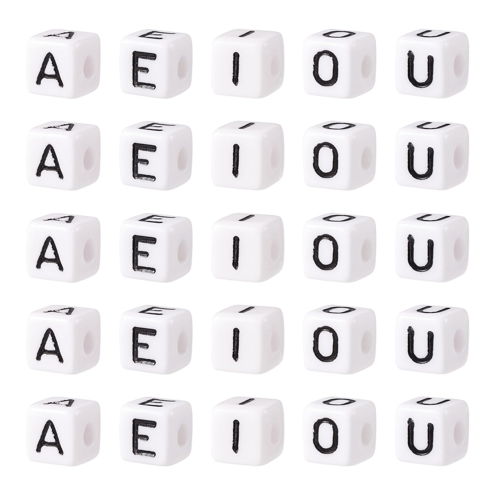 PH PandaHall PandaHall 500pcs Acrylic Alphabet Cube Beads 10mm Square Cubic Vowel Beads with Initial Letter A E I O U for Jewelry Making, White-Cube-Vowel