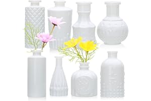 Brajttt White Flower Vase Set, Glass Bud Vase in Bulk Set of 8,Artistic and Cultural Flavor Mini Vases for Home Office Decor, Bedroom, Office, Living Room Decorations,Wedding