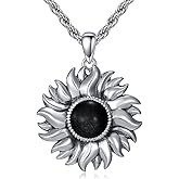 Lattd Sun Necklace 925 Sterling Silver Black Obsidian Sun Pendant Necklaces for Men, w/Stainless Steel Chain 22’’+2’’