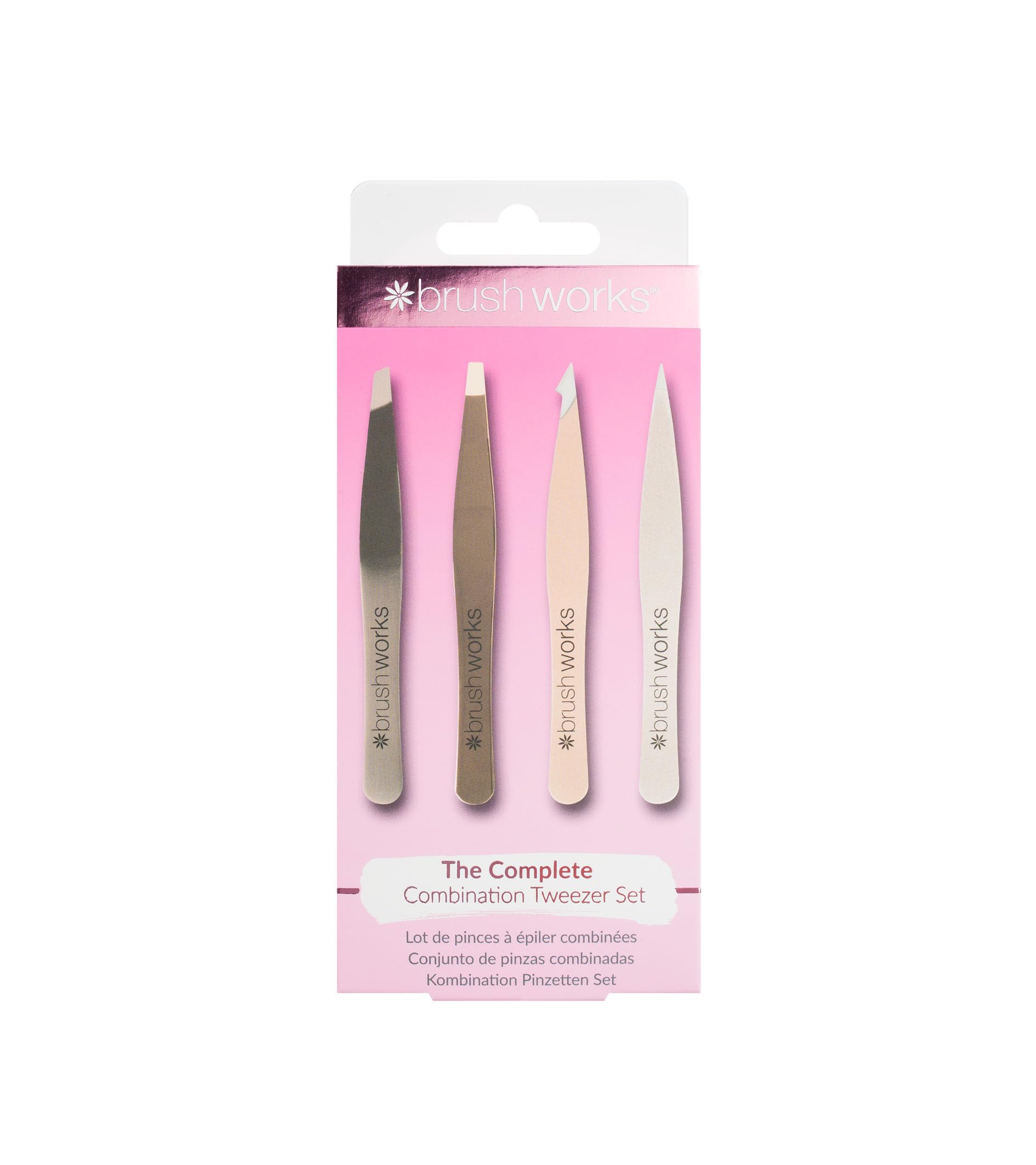 Brushworks HD 4 Piece Combination Tweezer Set - Gold