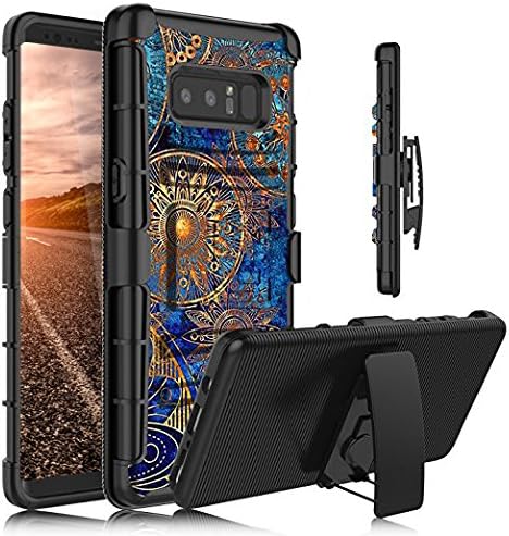 Samsung Note 8 Case,Gear Flowers Pattern Heavy Duty Shockproof Hybrid Full-body Protection Case Cover with Swivel Belt Clip and Kickstand for Samsung Galaxy Note 8 2017 Release (Gear Flowers/Black)