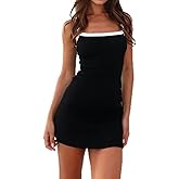 ALCEA ROSEA Women's Bodycon Mini Ribbed Tank Dresses Sleeveless Contrast Color Slim Fit Casual Cami Short Dress 5728
