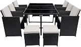 Panana 10 Seater Rattan Garden Dining Set Black with Beige Cushions