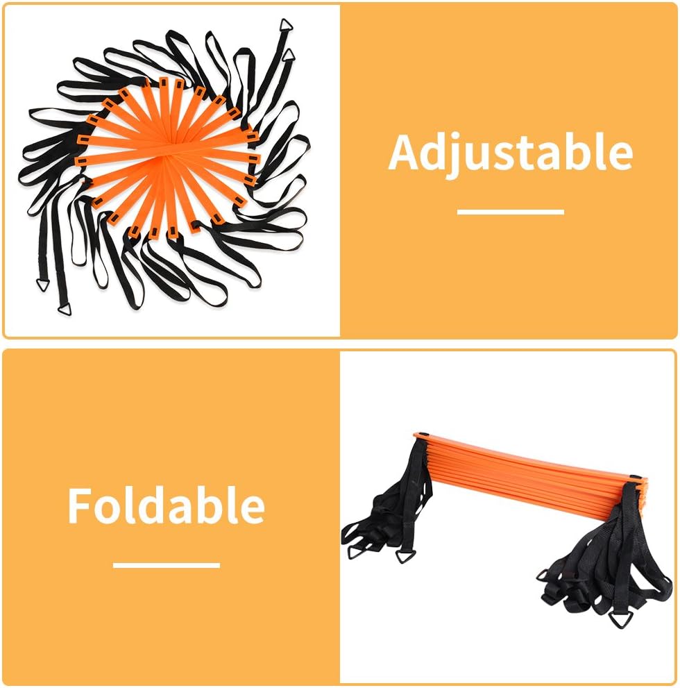 YISSVIC Agility Ladder and Cones 20 Feet 12 Adjustable Rungs Fitness Speed Training Equipment, 20 Feet Speed Agility 1 Carry Bags, 10 Cones, 4 Stakes, Basketball, Soccer, Football (Orange) : Sports & Outdoors