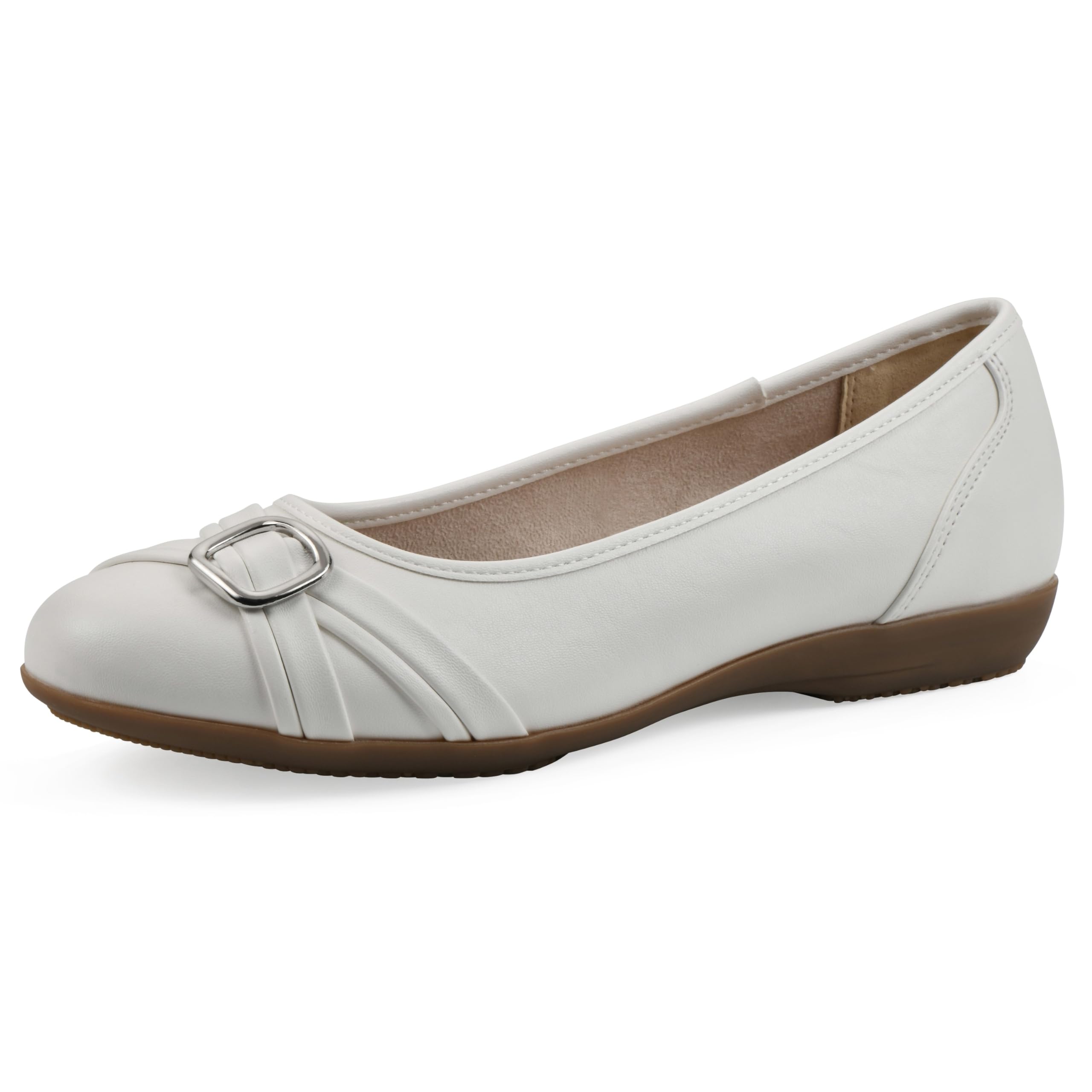 CLIFFS BY WHITE MOUNTAIN Women’s Calming Cushioned Ballet Flat, White/Smooth, 7.5 W