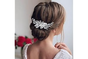 Latious Pearl Bride Wedding Hair Comb Silver Crystal Bridal Hair Pieces Leaf Hair Clip Hair Accessories for Women and Girls (A-Silver)