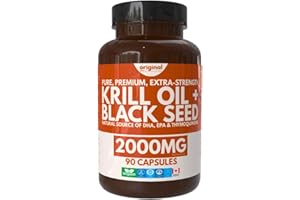 Krill Oil with Black Seed Oil | 2000 mg Daily Dosage | High-Absorption DHA & EPA Omega-3 | Pure, Premium, Extra Strength | 90