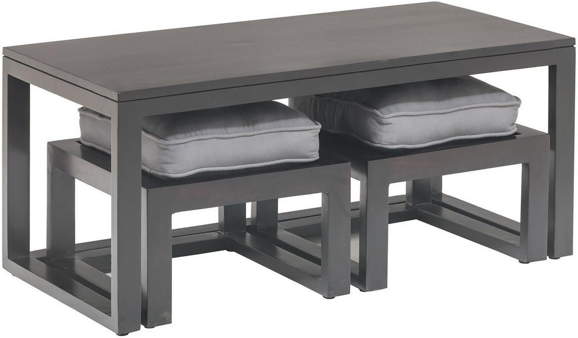The Jaipur Living Shelter Bench with Stools (Ebony Finish, Dark Grey)