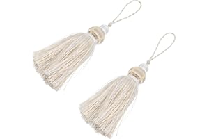 NULYLU 2pcs Beige Curtain Tieback Rope with Tassel Hanging Pendant, Decorative Tassel Ornament for Home