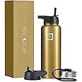 IRON °FLASK Camping & Hiking Hydration Flask with 3 Lids - Stainless Steel, Double Walled & Vacuum Insulated Water Bottle - Leak Proof & BPA Free (Gold, Straw - 40 oz)