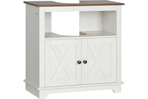 kleankin Bathroom Vanity, Farmhouse Bathroom Vanity Cabinet, Pedestal Sink Storage Cabinet with Double Doors and Storage Shel